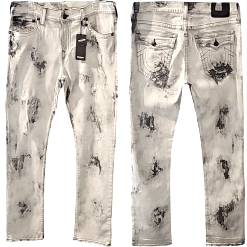 True Religion Relaxed Slim Straight Distressed Jeans. Men's Size: W34x34L.